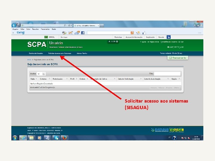 Solicitar acesso aos sistemas (SISAGUA) 