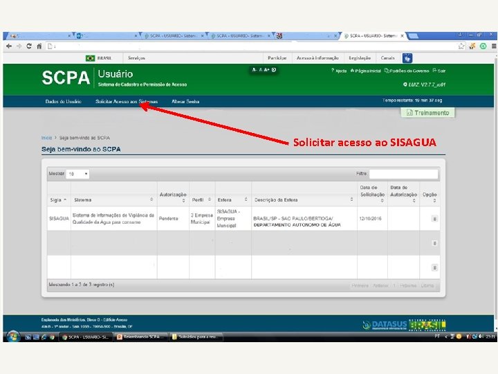 Solicitar acesso ao SISAGUA 