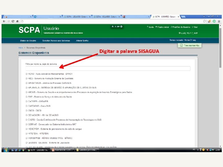 Digitar a palavra SISAGUA 