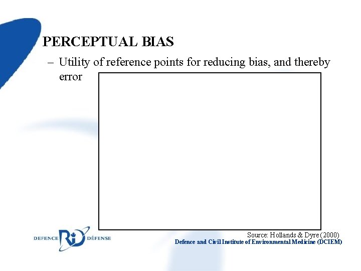 PERCEPTUAL BIAS – Utility of reference points for reducing bias, and thereby error Source: