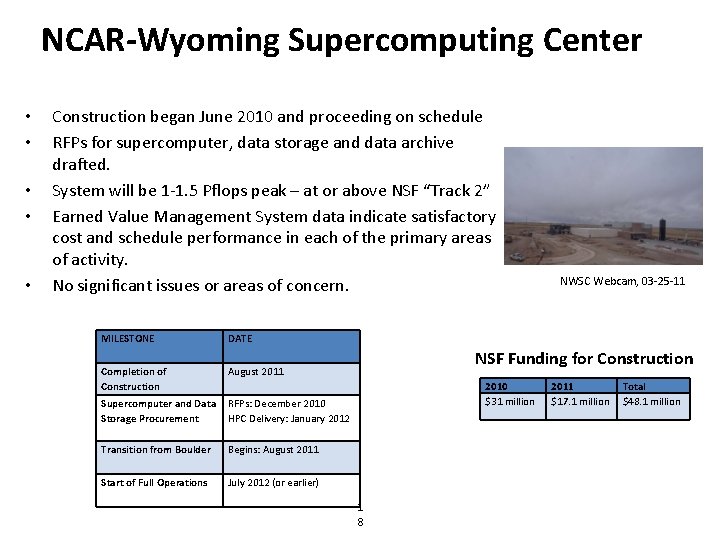 NCAR-Wyoming Supercomputing Center • • • Construction began June 2010 and proceeding on schedule