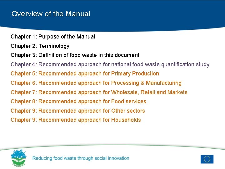 Overview of the Manual Chapter 1: Purpose of the Manual Chapter 2: Terminology Chapter