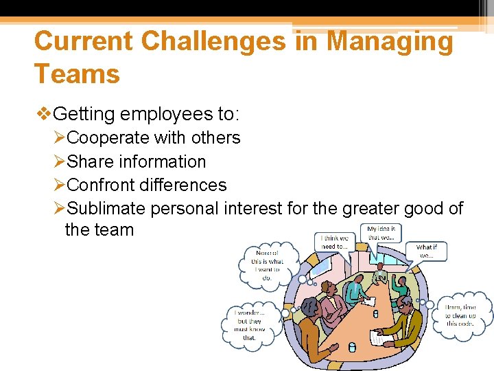 Current Challenges in Managing Teams v. Getting employees to: ØCooperate with others ØShare information