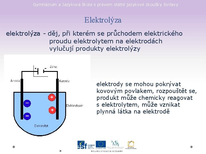 Gymnázium a Jazyková škola s právem státní jazykové zkoušky Svitavy Elektrolýza elektrolýza - děj,