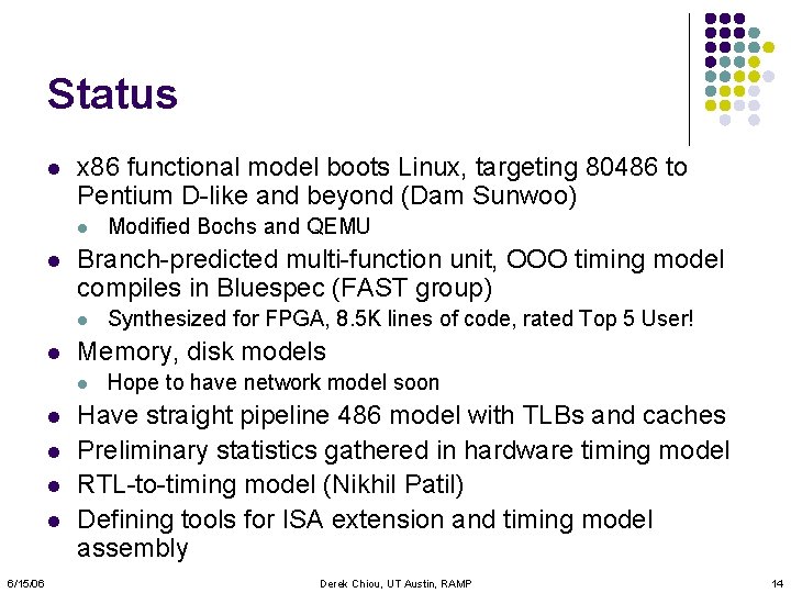 Status l x 86 functional model boots Linux, targeting 80486 to Pentium D-like and