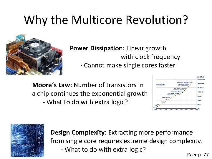 Why the Multicore Revolution? Power Dissipation: Linear growth with clock frequency - Cannot make