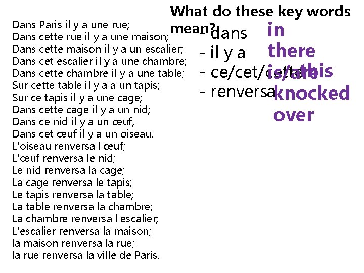 What do these key words mean? - dans in Dans Paris il y a