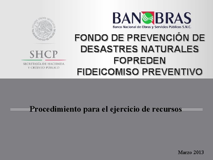 FONDO DE PREVENCIÓN DE DESASTRES NATURALES FOPREDEN FIDEICOMISO PREVENTIVO Procedimiento para el ejercicio de