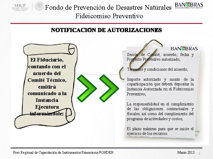 Fondo de Prevención de Desastres Naturales Fideicomiso Preventivo El Fiduciario, contando con el acuerdo