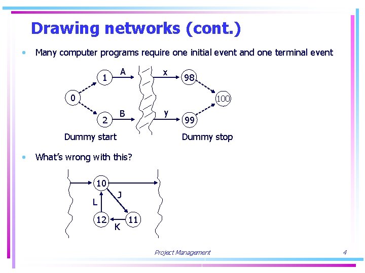 Drawing networks (cont. ) • Many computer programs require one initial event and one