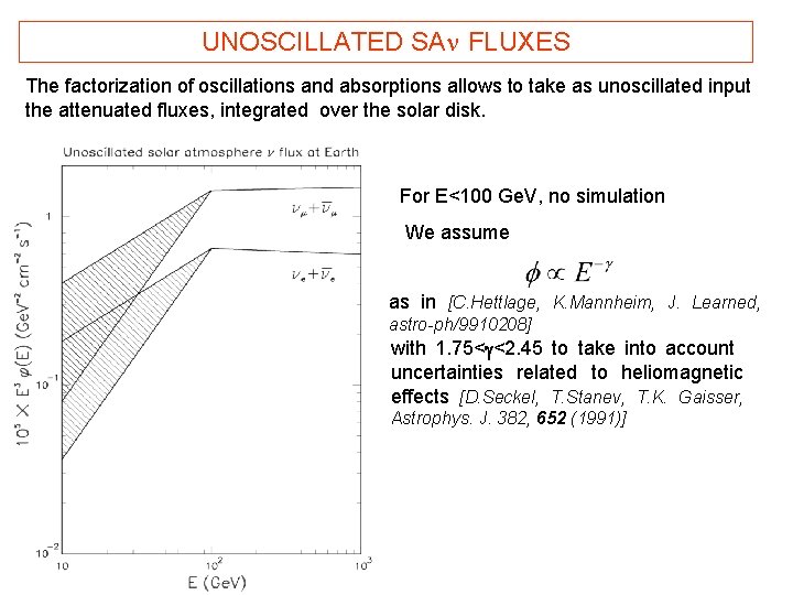 UNOSCILLATED SAn FLUXES The factorization of oscillations and absorptions allows to take as unoscillated