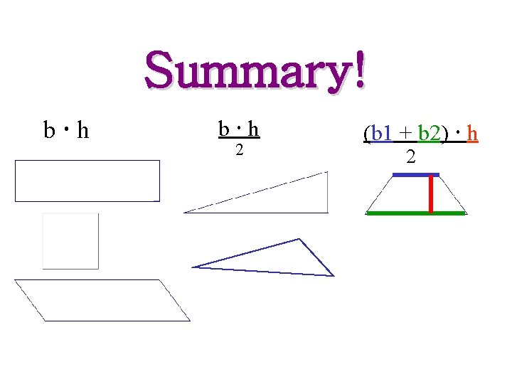 Summary! b h 2 (b 1 + b 2) h 2 