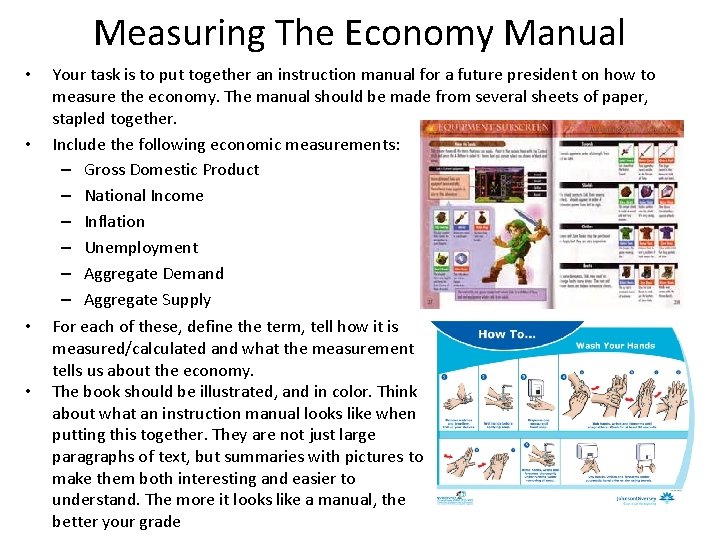 Measuring The Economy Manual • • Your task is to put together an instruction