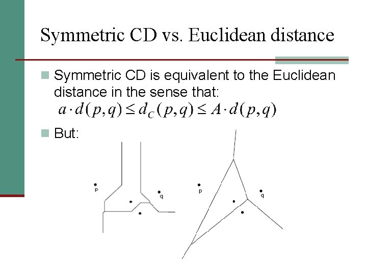 Symmetric CD vs. Euclidean distance n Symmetric CD is equivalent to the Euclidean distance