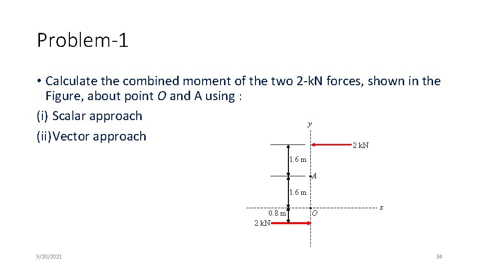 Problem-1 • Calculate the combined moment of the two 2 -k. N forces, shown