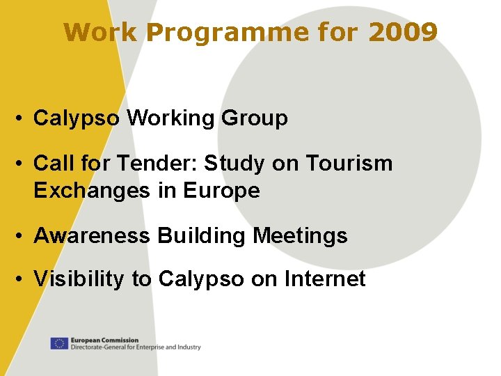 Work Programme for 2009 • Calypso Working Group • Call for Tender: Study on