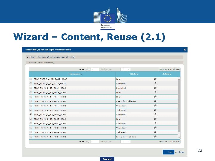 Wizard – Content, Reuse (2. 1) 22 Eurostat 