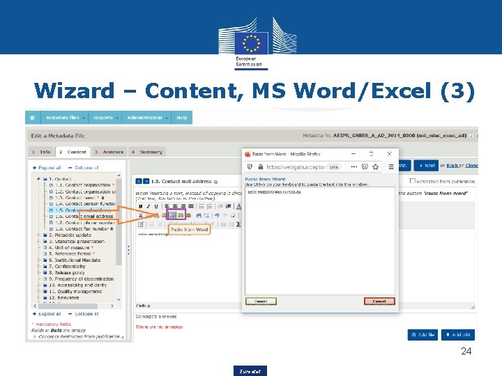 Wizard – Content, MS Word/Excel (3) 24 Eurostat 