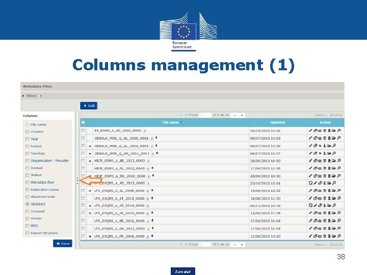 Columns management (1) 38 Eurostat 
