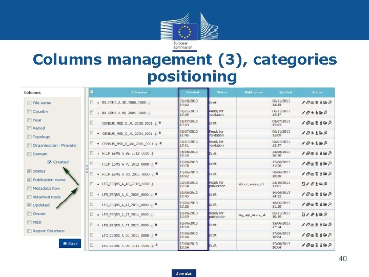 Columns management (3), categories positioning 40 Eurostat 