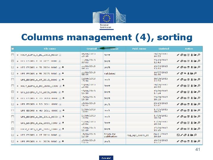 Columns management (4), sorting 41 Eurostat 