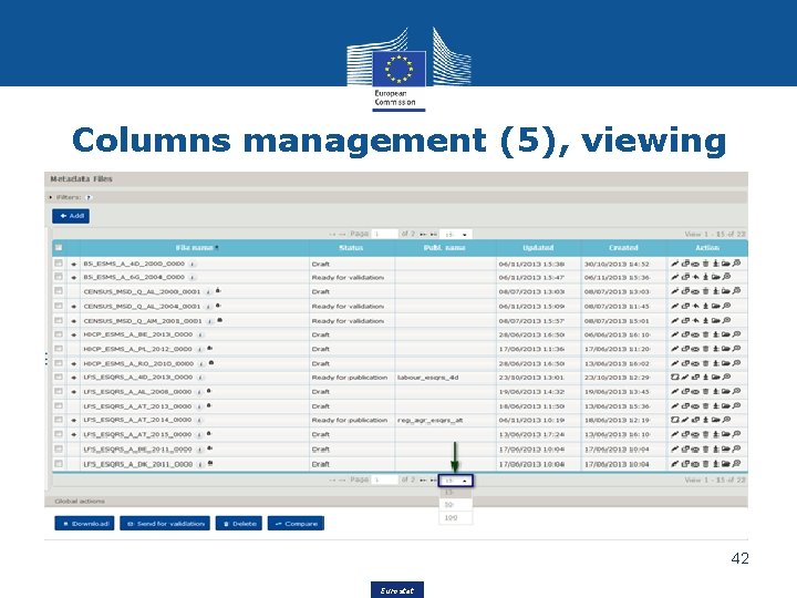 Columns management (5), viewing 42 Eurostat 