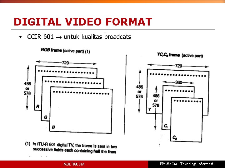 DIGITAL VIDEO FORMAT • CCIR-601 untuk kualitas broadcats MULTIMEDIA PPs MKOM – Teknologi Informasi
