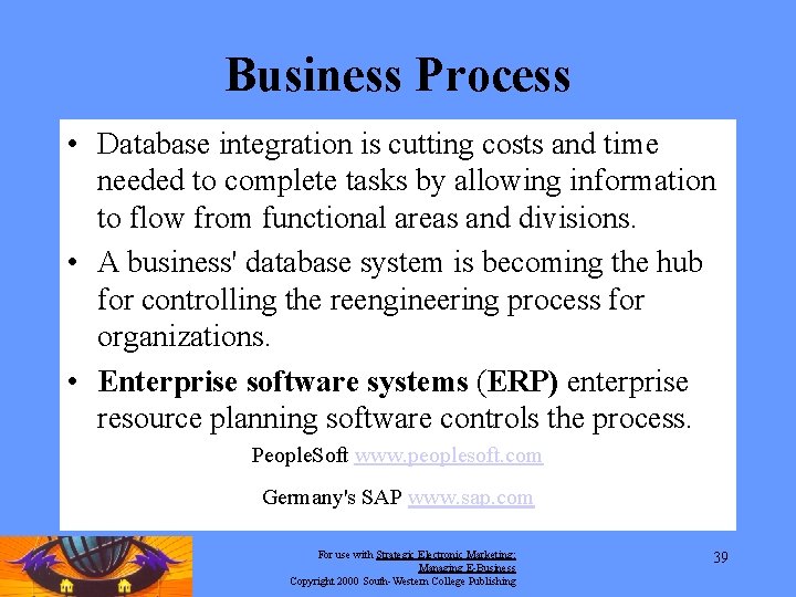 Business Process • Database integration is cutting costs and time needed to complete tasks Business Process • Database integration is cutting costs and time needed to complete tasks