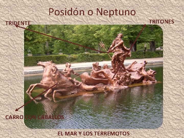 Posidón o Neptuno TRIDENTE CARRO CON CABALLOS EL MAR Y LOS TERREMOTOS TRITONES 