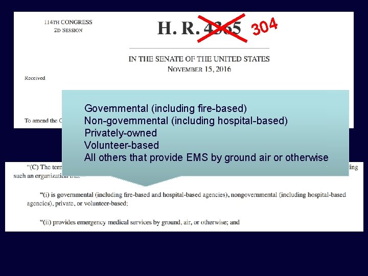 304 Governmental (including fire-based) Non-governmental (including hospital-based) Privately-owned Volunteer-based All others that provide EMS