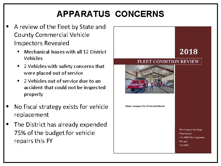 APPARATUS CONCERNS § A review of the fleet by State and County Commercial Vehicle