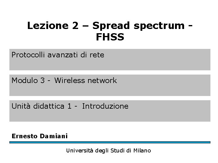 Lezione 2 – Spread spectrum FHSS Protocolli avanzati di rete Modulo 3 - Wireless