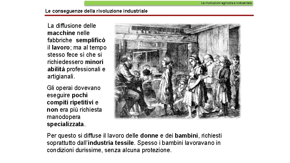 Le rivoluzioni agricola e industriale Le conseguenze della rivoluzione industriale La diffusione delle macchine