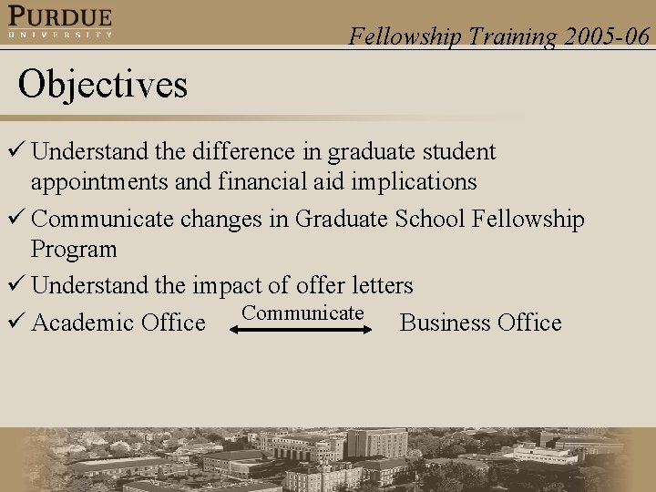 Fellowship Training 2005 -06 Objectives ü Understand the difference in graduate student appointments and