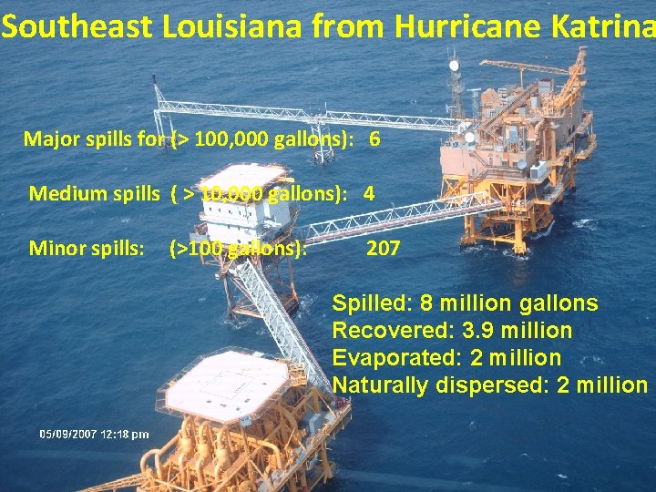 Southeast Louisiana from Hurricane Katrina Major spills for (> 100, 000 gallons): 6 Medium