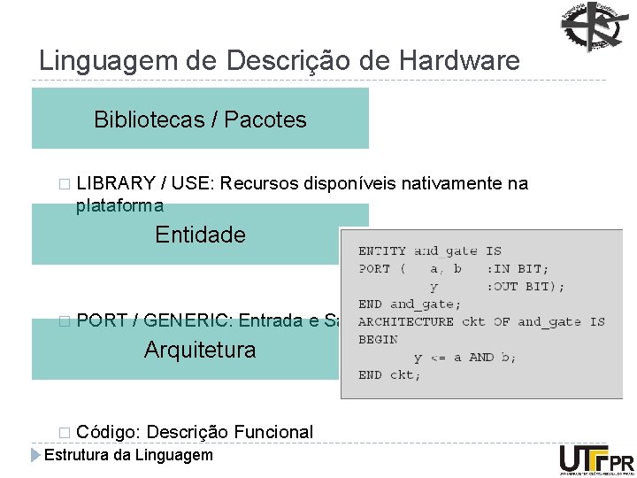 Linguagem de Descrição de Hardware Bibliotecas / Pacotes � LIBRARY / USE: Recursos disponíveis