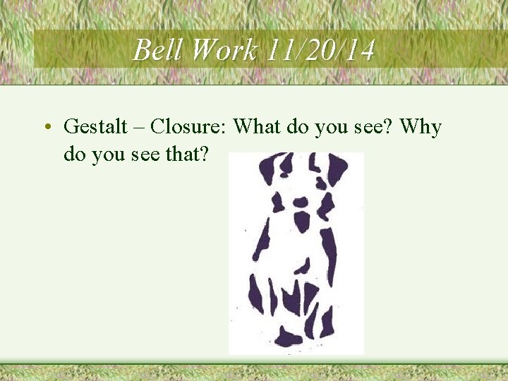 Bell Work 11/20/14 • Gestalt – Closure: What do you see? Why do you