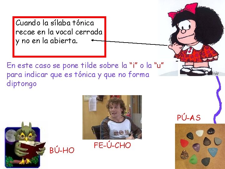 Cuando la sílaba tónica recae en la vocal cerrada y no en la abierta.