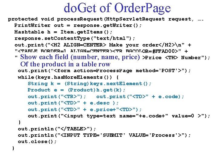 do. Get of Order. Page protected void process. Request(Http. Servlet. Request request, …. Print.