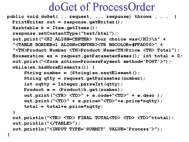 do. Get of Process. Order public void do. Get(. . request, . . .