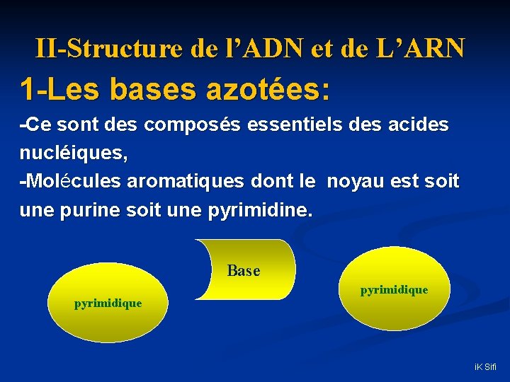 II-Structure de l’ADN et de L’ARN 1 -Les bases azotée azot s: -Ce sont