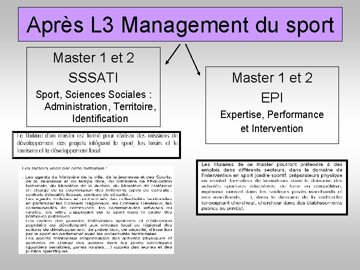 Après L 3 Management du sport Master 1 et 2 SSSATI Sport, Sciences Sociales