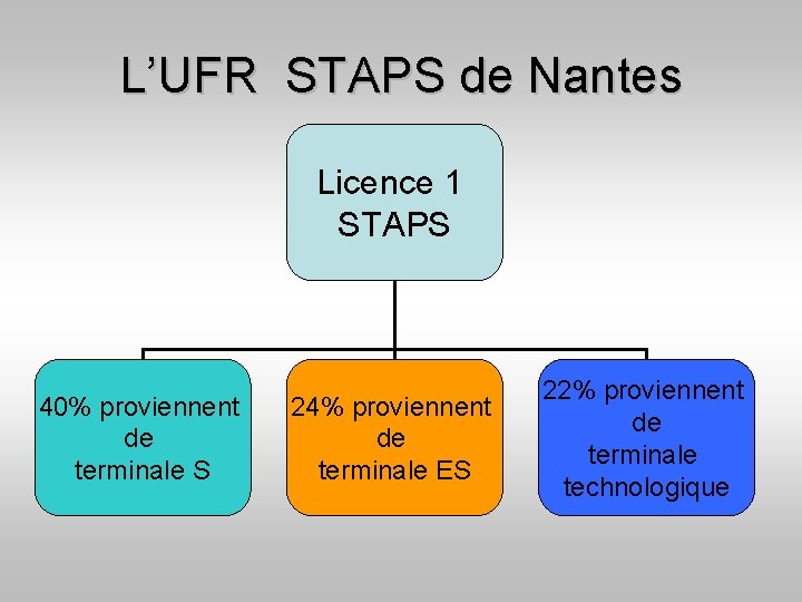 L’UFR STAPS de Nantes Licence 1 STAPS 40% proviennent de terminale S 24% proviennent