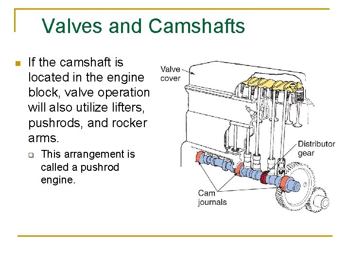 Valves and Camshafts n If the camshaft is located in the engine block, valve