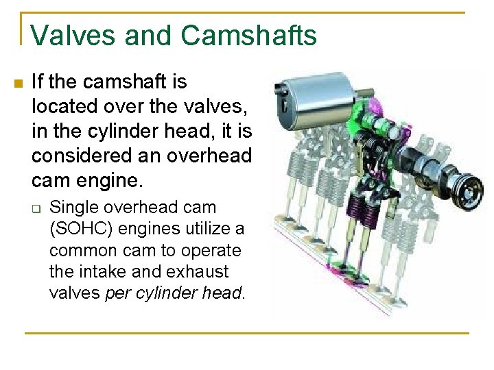 Valves and Camshafts n If the camshaft is located over the valves, in the