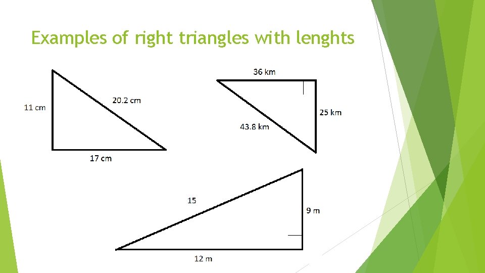Examples of right triangles with lenghts 