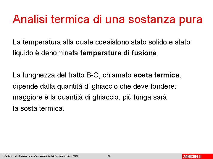 Analisi termica di una sostanza pura La temperatura alla quale coesistono stato solido e