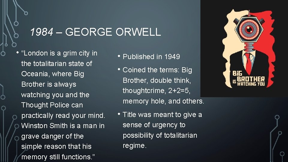 1984 – GEORGE ORWELL • “London is a grim city in the totalitarian state