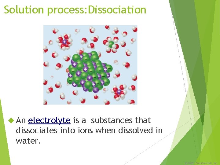 Solution process: Dissociation An electrolyte is a substances that dissociates into ions when dissolved