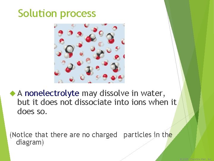 Solution process A nonelectrolyte may dissolve in water, but it does not dissociate into